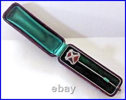 Rare Antique Scottish Silver Jasper & Bloodstone Stick Pin, Original Case c1870