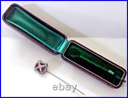 Rare Antique Scottish Silver Jasper & Bloodstone Stick Pin, Original Case c1870