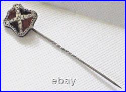 Rare Antique Scottish Silver Jasper & Bloodstone Stick Pin, Original Case c1870