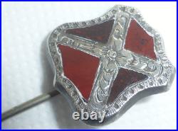 Rare Antique Scottish Silver Jasper & Bloodstone Stick Pin, Original Case c1870