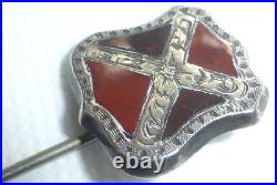 Rare Antique Scottish Silver Jasper & Bloodstone Stick Pin, Original Case c1870