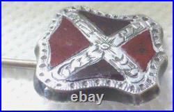 Rare Antique Scottish Silver Jasper & Bloodstone Stick Pin, Original Case c1870