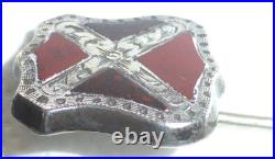 Rare Antique Scottish Silver Jasper & Bloodstone Stick Pin, Original Case c1870