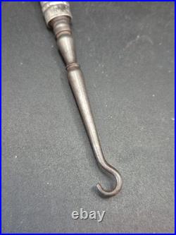 Rare Antique Scottish Sterling Silver Moss Agate Handled Button Hook