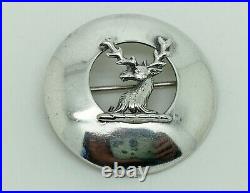 Rare Antique Victorian Scottish Sterling Silver Stag Clan Badge Brooch