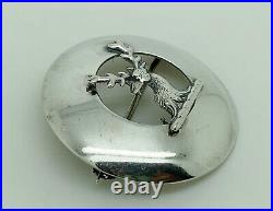 Rare Antique Victorian Scottish Sterling Silver Stag Clan Badge Brooch