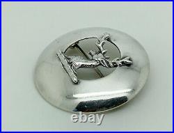 Rare Antique Victorian Scottish Sterling Silver Stag Clan Badge Brooch