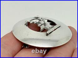 Rare Antique Victorian Scottish Sterling Silver Stag Clan Badge Brooch