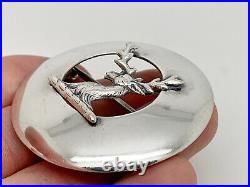 Rare Antique Victorian Scottish Sterling Silver Stag Clan Badge Brooch