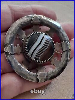 Rare Antique Victorian Sterling Silver & Scottish Agate Targe Brooch