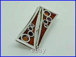 Rare Norman Grant 1970s Scottish Sterling Silver Enamel Abstract Bubbles Brooch