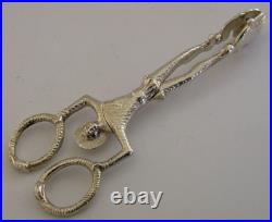 Rare Scottish Solid Sterling Silver Harlequin Sugar Tongs Nips 1893 Antique