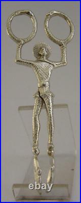 Rare Scottish Solid Sterling Silver Harlequin Sugar Tongs Nips 1893 Antique