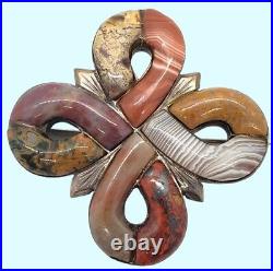 Rare Victorian Scottish Agate Brooch Pin 925 Sterling Silver Cross