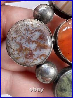 Rare Victorian Scottish Agate & Hardstone Sterling Silver Large Brooch Pin 2.5