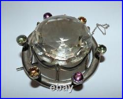 Rare Victorian Silver Scottish Huge Rock Crystal & Foiled Crystal Brooch Beauty