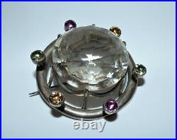 Rare Victorian Silver Scottish Huge Rock Crystal & Foiled Crystal Brooch Beauty