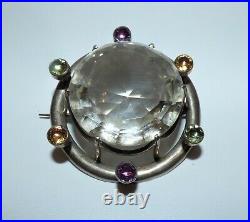 Rare Victorian Silver Scottish Huge Rock Crystal & Foiled Crystal Brooch Beauty