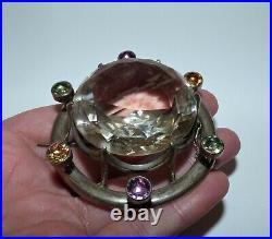 Rare Victorian Silver Scottish Huge Rock Crystal & Foiled Crystal Brooch Beauty