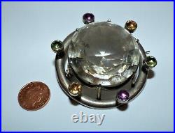 Rare Victorian Silver Scottish Huge Rock Crystal & Foiled Crystal Brooch Beauty