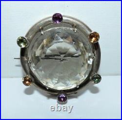 Rare Victorian Silver Scottish Huge Rock Crystal & Foiled Crystal Brooch Beauty