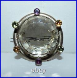 Rare Victorian Silver Scottish Huge Rock Crystal & Foiled Crystal Brooch Beauty