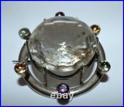 Rare Victorian Silver Scottish Huge Rock Crystal & Foiled Crystal Brooch Beauty