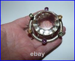 Rare Victorian Silver Scottish Huge Rock Crystal & Foiled Crystal Brooch Beauty