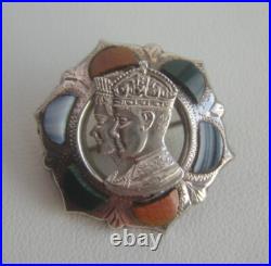 Rare Vintage George V1 Coronation Sterling Silver Scottish Agate Brooch c1937