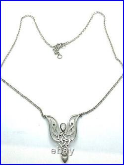 Rare Vintage Scottish St. Silver Moonstone Mithril Celtic Angel Pendant Necklace