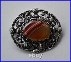 Robert Allison silver/banded agate brooch, 1953-54, GlasgowithScottish marks