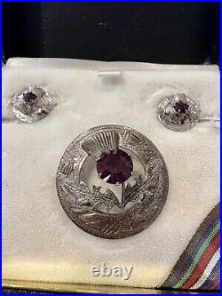 SCOTTISH Ward Brothers WBs STERLING SILVER Amethyst PIN Brooch Earrings With BOX