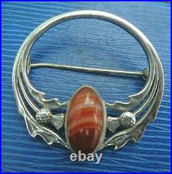 SUPER Iona Stg Silver & Banded Agate Scottish Thistle Brooch h/m 1961 John Hart