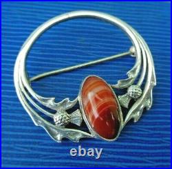 SUPER Iona Stg Silver & Banded Agate Scottish Thistle Brooch h/m 1961 John Hart