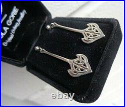 SUPERB Scottish Stg Silver CELTIC Drop Pierced Earrings + Box Ola Gorie Orkney