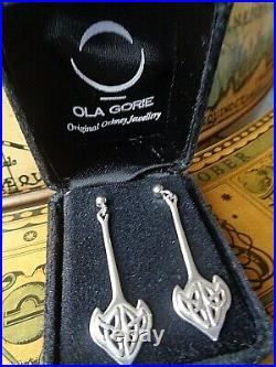 SUPERB Scottish Stg Silver CELTIC Drop Pierced Earrings + Box Ola Gorie Orkney