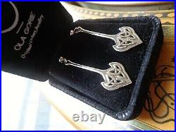 SUPERB Scottish Stg Silver CELTIC Drop Pierced Earrings + Box Ola Gorie Orkney