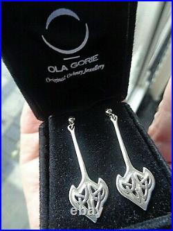 SUPERB Scottish Stg Silver CELTIC Drop Pierced Earrings + Box Ola Gorie Orkney