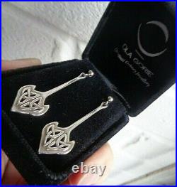 SUPERB Scottish Stg Silver CELTIC Drop Pierced Earrings + Box Ola Gorie Orkney