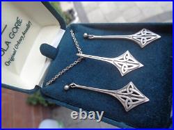SUPERB Scottish Stg Silver Celtic Drop Earrings & Pendant + Box Ola Gorie Orkney