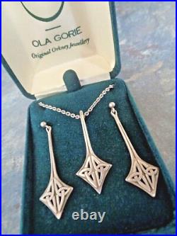 SUPERB Scottish Stg Silver Celtic Drop Earrings & Pendant + Box Ola Gorie Orkney
