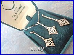 SUPERB Scottish Stg Silver Celtic Drop Earrings & Pendant + Box Ola Gorie Orkney