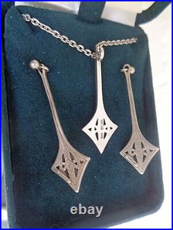 SUPERB Scottish Stg Silver Celtic Drop Earrings & Pendant + Box Ola Gorie Orkney