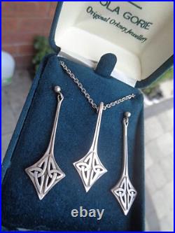 SUPERB Scottish Stg Silver Celtic Drop Earrings & Pendant + Box Ola Gorie Orkney