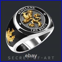 Scotland Ring The Brave, Scottish Lion, Silver 925 with 24K-Gold-plated Parts