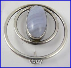 Scottish 1960's Ola Gorie Silver Striped Agate Brooch Pin