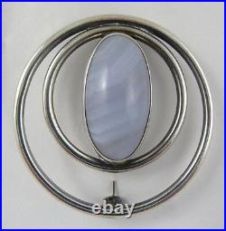 Scottish 1960's Ola Gorie Silver Striped Agate Brooch Pin