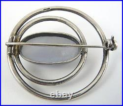 Scottish 1960's Ola Gorie Silver Striped Agate Brooch Pin