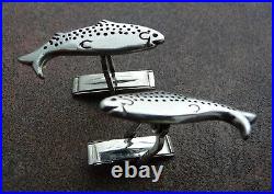 Scottish 1980s Ola Gorie 925 Sterling Silver Trout Salmon Cufflinks