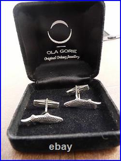 Scottish 1980s Ola Gorie 925 Sterling Silver Trout Salmon Cufflinks